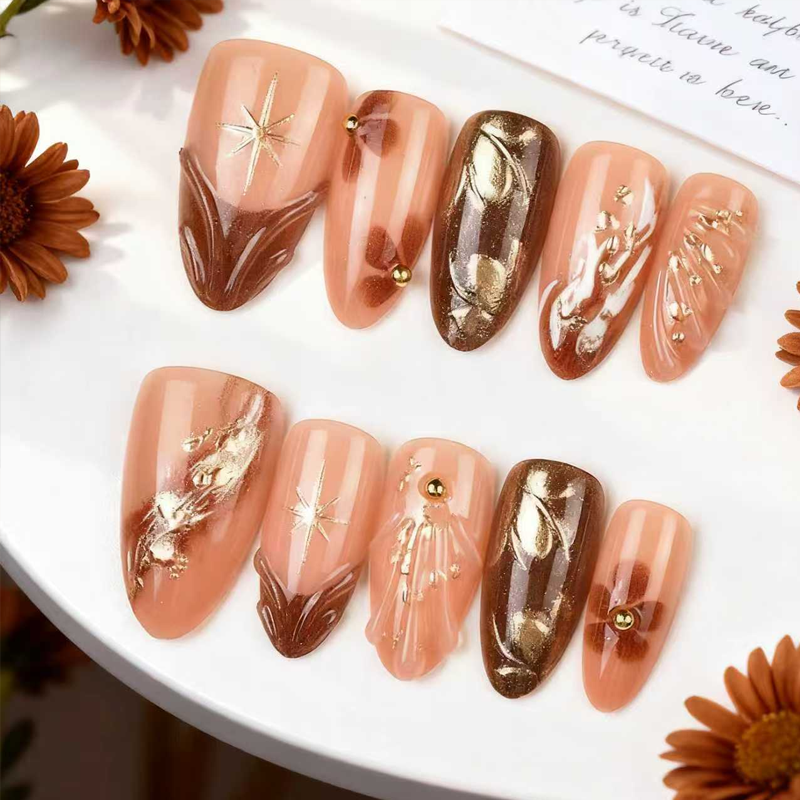 30 PCS Handcrafted Almond Press-On Nails Set